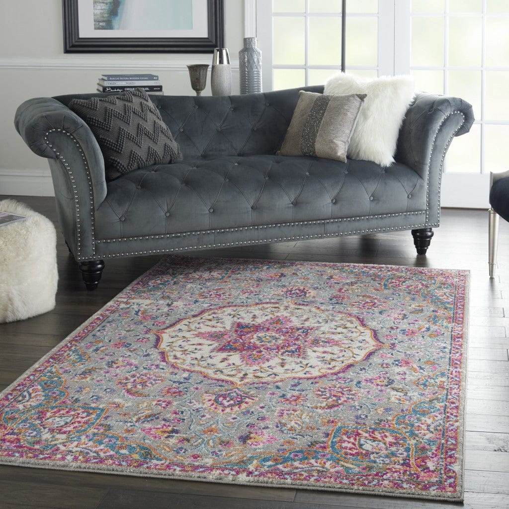 2’ X 3’ Gray And Pink Medallion Scatter Rug