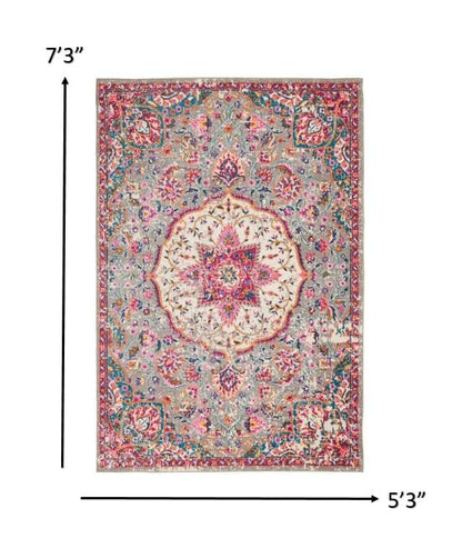 2’ X 3’ Gray And Pink Medallion Scatter Rug
