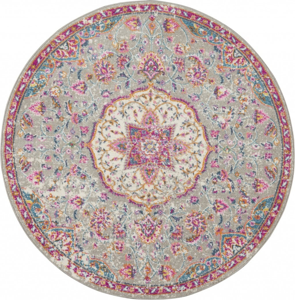 2’ X 3’ Gray And Pink Medallion Scatter Rug
