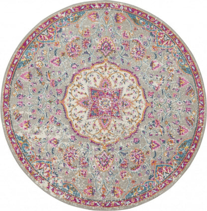 2’ X 3’ Gray And Pink Medallion Scatter Rug