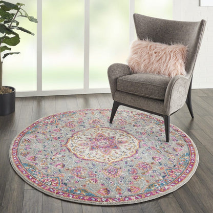 2’ X 3’ Gray And Pink Medallion Scatter Rug