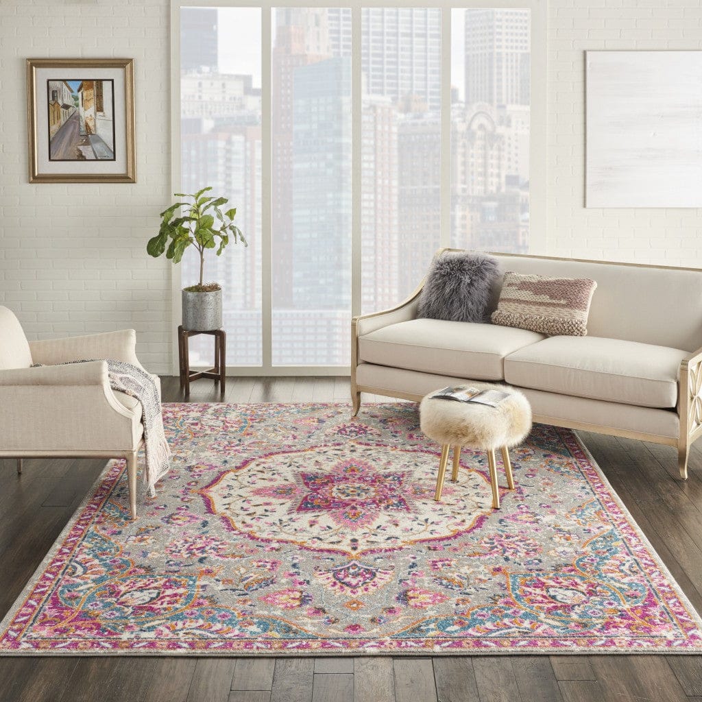 2’ X 3’ Gray And Pink Medallion Scatter Rug