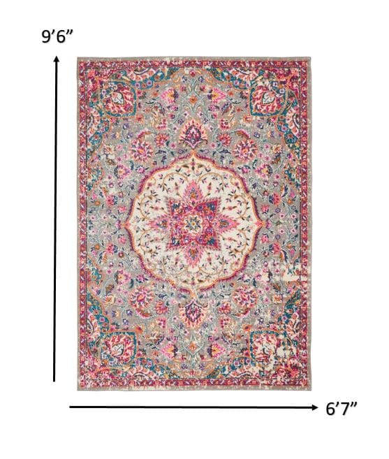 2’ X 3’ Gray And Pink Medallion Scatter Rug