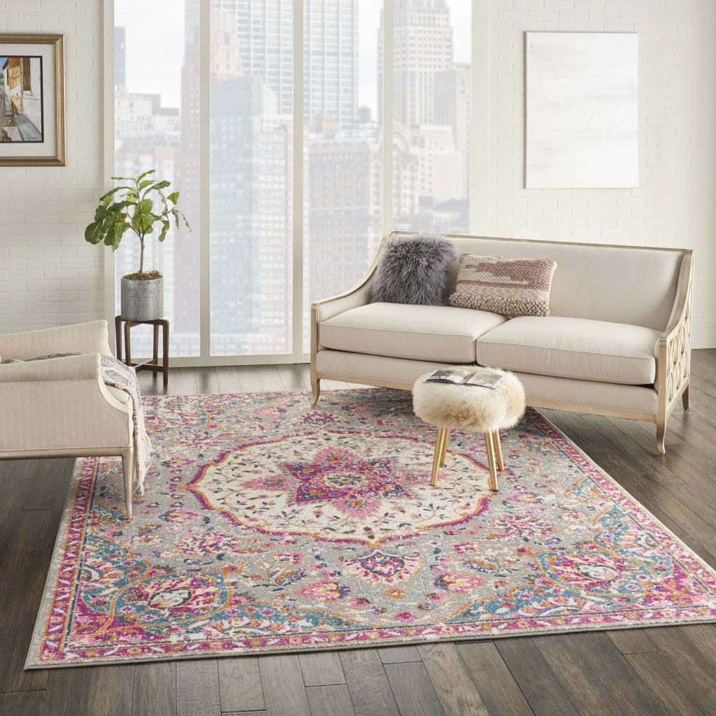 2’ X 3’ Gray And Pink Medallion Scatter Rug