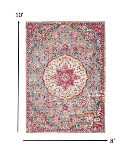 2’ X 3’ Gray And Pink Medallion Scatter Rug