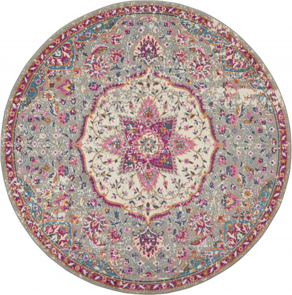 2’ X 3’ Gray And Pink Medallion Scatter Rug