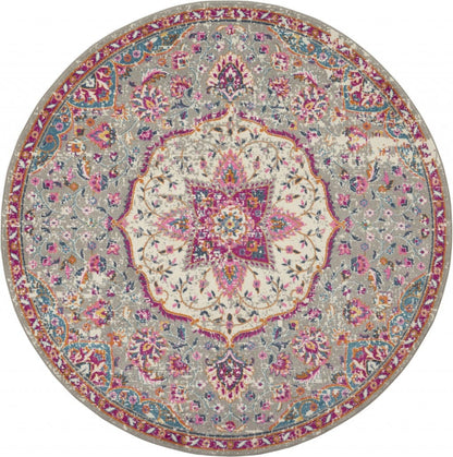 2’ X 3’ Gray And Pink Medallion Scatter Rug