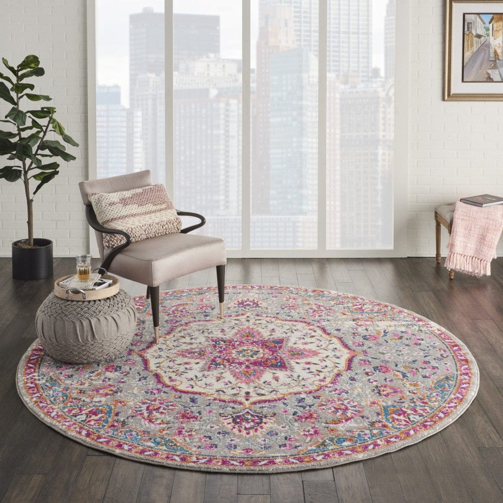 2’ X 3’ Gray And Pink Medallion Scatter Rug