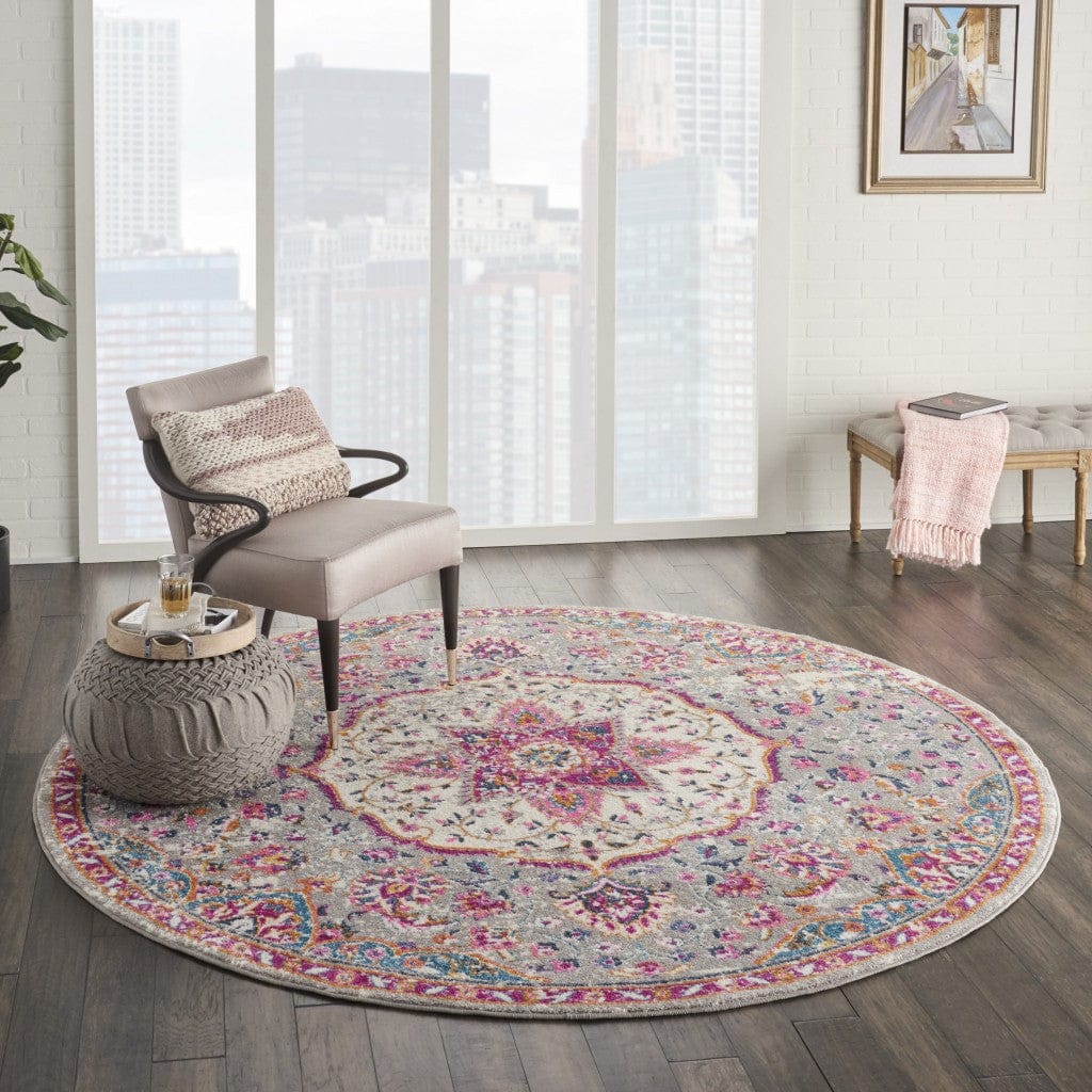 2’ X 3’ Gray And Pink Medallion Scatter Rug