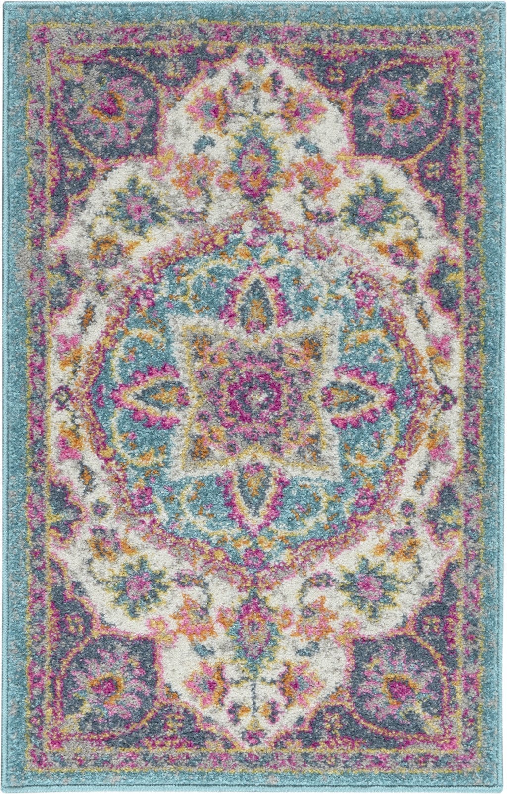 2’ X 3’ Pink And Blue Floral Medallion Scatter Rug
