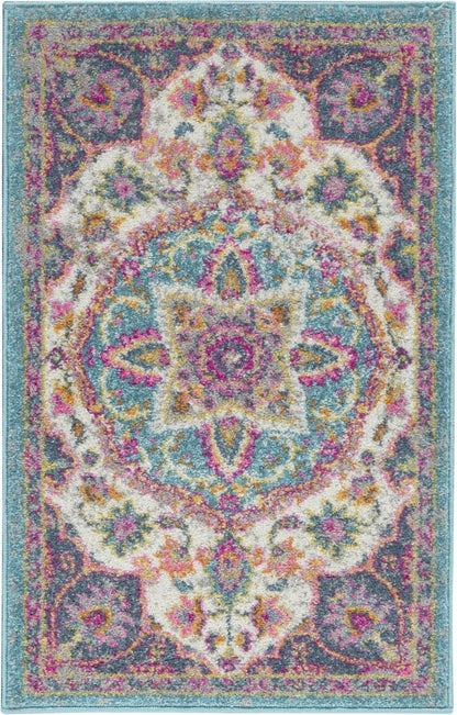 2’ X 3’ Pink And Blue Floral Medallion Scatter Rug