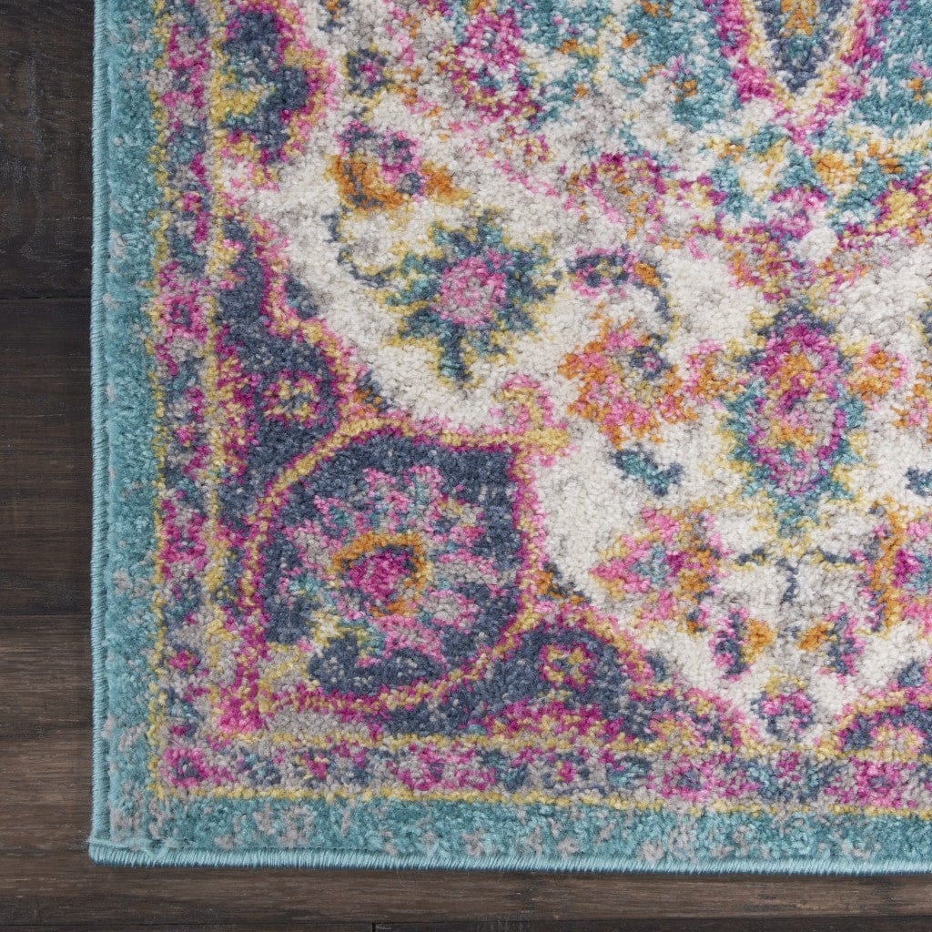 2’ X 3’ Pink And Blue Floral Medallion Scatter Rug