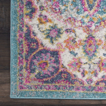 2’ X 3’ Pink And Blue Floral Medallion Scatter Rug