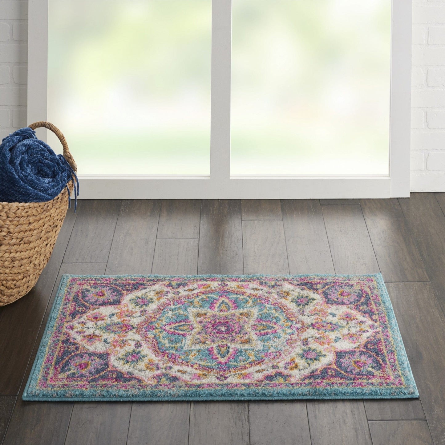 2’ X 3’ Pink And Blue Floral Medallion Scatter Rug
