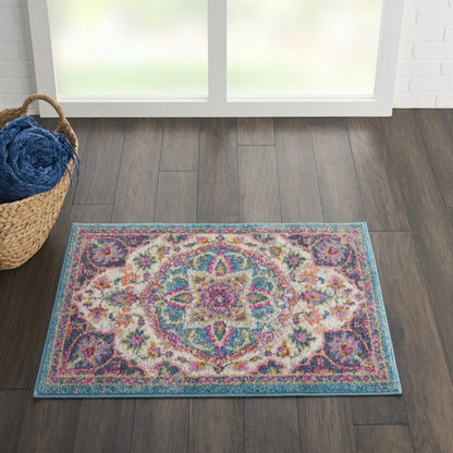 2’ X 3’ Pink And Blue Floral Medallion Scatter Rug