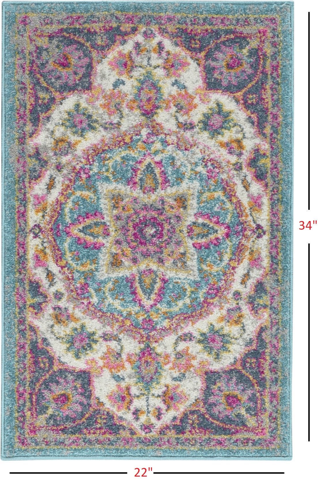 2’ X 3’ Pink And Blue Floral Medallion Scatter Rug