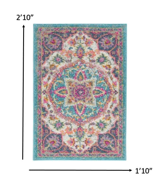 2’ X 3’ Pink And Blue Floral Medallion Scatter Rug