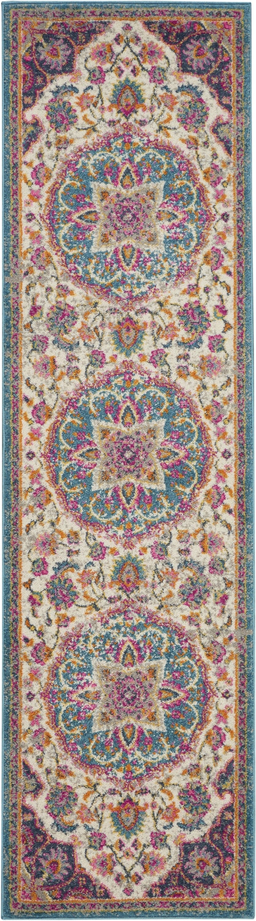 2’ X 3’ Pink And Blue Floral Medallion Scatter Rug