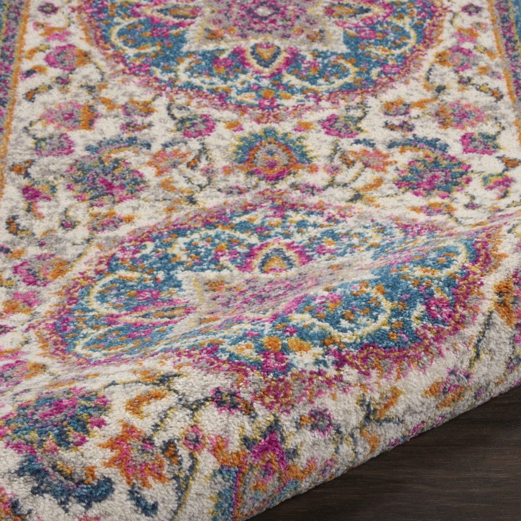 2’ X 3’ Pink And Blue Floral Medallion Scatter Rug