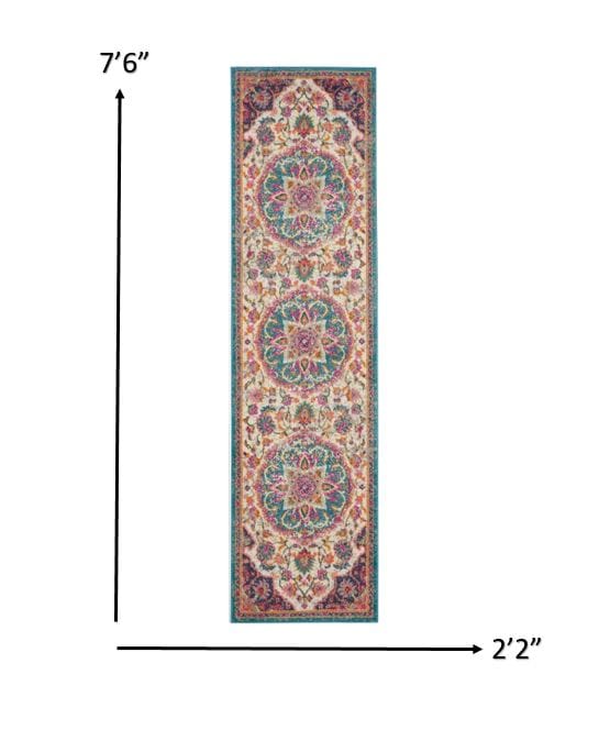 2’ X 3’ Pink And Blue Floral Medallion Scatter Rug