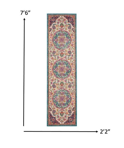2’ X 3’ Pink And Blue Floral Medallion Scatter Rug