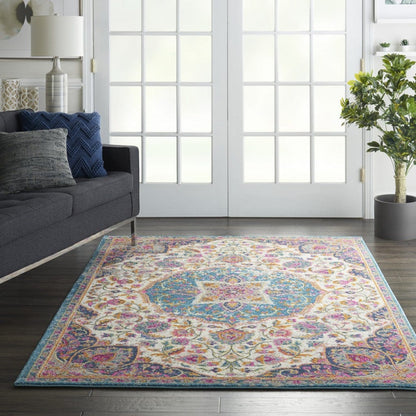 2’ X 3’ Pink And Blue Floral Medallion Scatter Rug