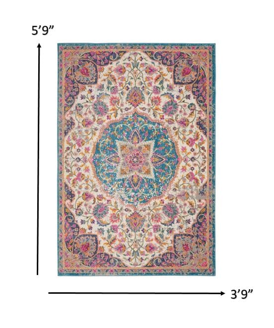 2’ X 3’ Pink And Blue Floral Medallion Scatter Rug