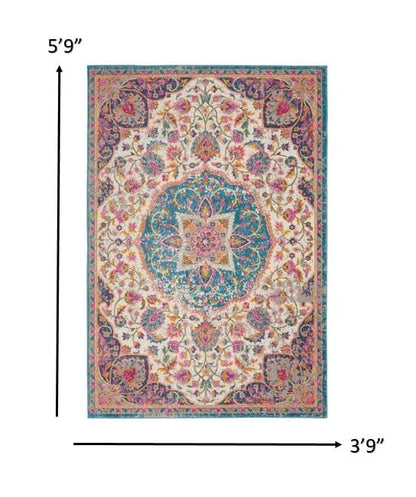 2’ X 3’ Pink And Blue Floral Medallion Scatter Rug