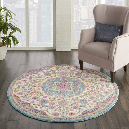 2’ X 3’ Pink And Blue Floral Medallion Scatter Rug