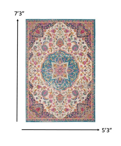 2’ X 3’ Pink And Blue Floral Medallion Scatter Rug