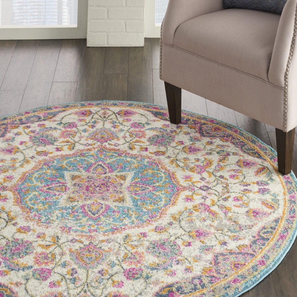 2’ X 3’ Pink And Blue Floral Medallion Scatter Rug