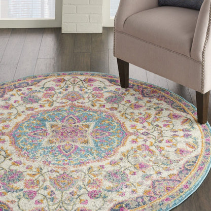 2’ X 3’ Pink And Blue Floral Medallion Scatter Rug