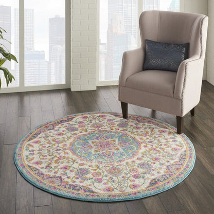 2’ X 3’ Pink And Blue Floral Medallion Scatter Rug