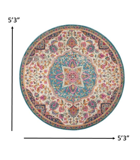 2’ X 3’ Pink And Blue Floral Medallion Scatter Rug