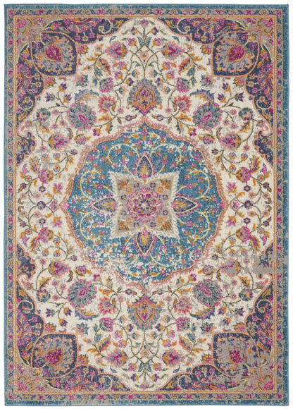 2’ X 3’ Pink And Blue Floral Medallion Scatter Rug