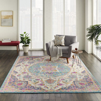 2’ X 3’ Pink And Blue Floral Medallion Scatter Rug