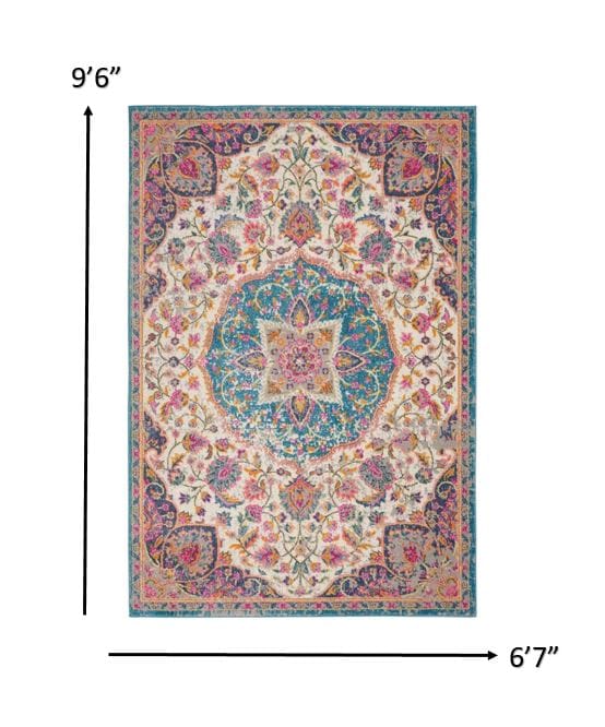 2’ X 3’ Pink And Blue Floral Medallion Scatter Rug