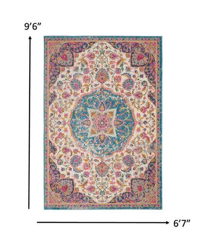 2’ X 3’ Pink And Blue Floral Medallion Scatter Rug
