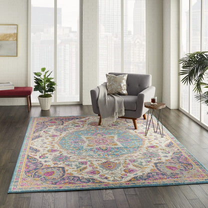 2’ X 3’ Pink And Blue Floral Medallion Scatter Rug