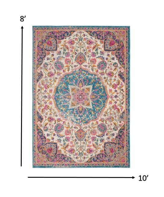 2’ X 3’ Pink And Blue Floral Medallion Scatter Rug