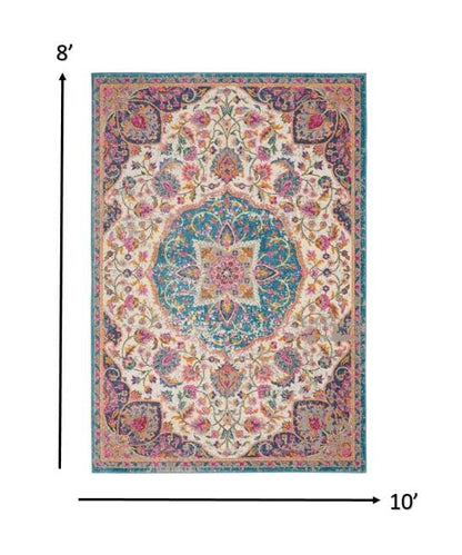 2’ X 3’ Pink And Blue Floral Medallion Scatter Rug