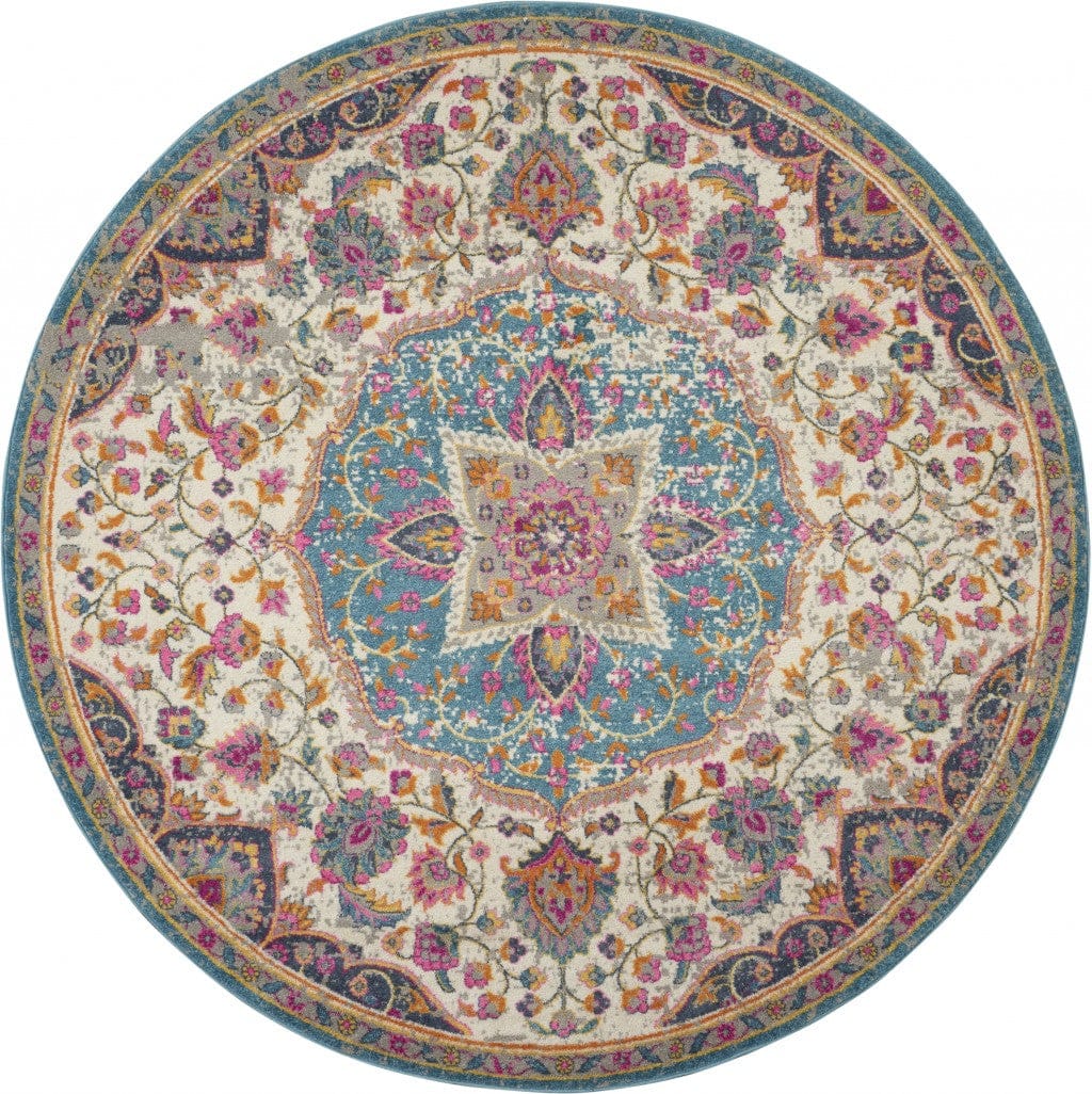 2’ X 3’ Pink And Blue Floral Medallion Scatter Rug