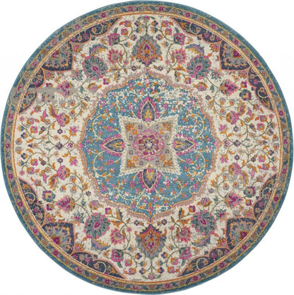 2’ X 3’ Pink And Blue Floral Medallion Scatter Rug
