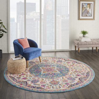 2’ X 3’ Pink And Blue Floral Medallion Scatter Rug
