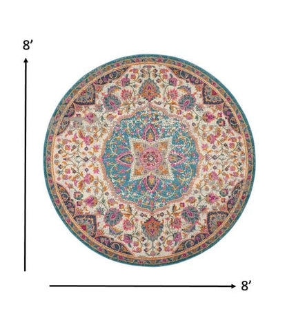 2’ X 3’ Pink And Blue Floral Medallion Scatter Rug