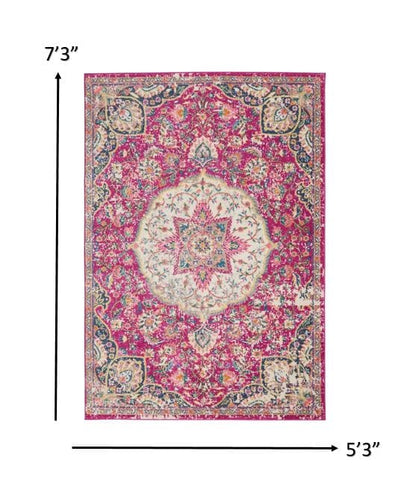 2’ X 3’ Pink And Ivory Medallion Scatter Rug