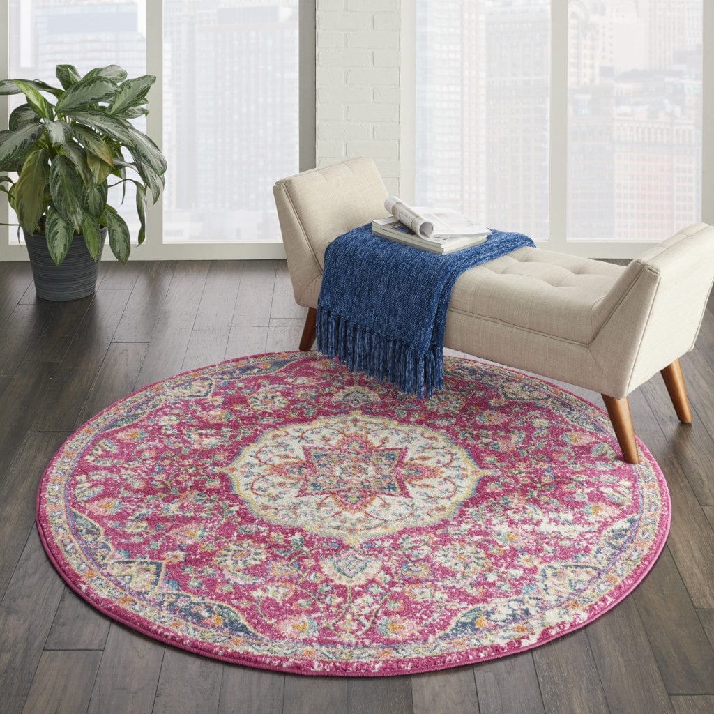2’ X 3’ Pink And Ivory Medallion Scatter Rug