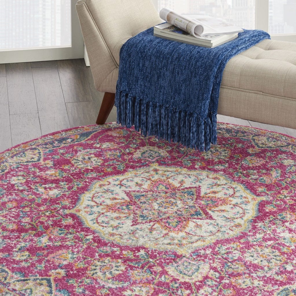 2’ X 3’ Pink And Ivory Medallion Scatter Rug