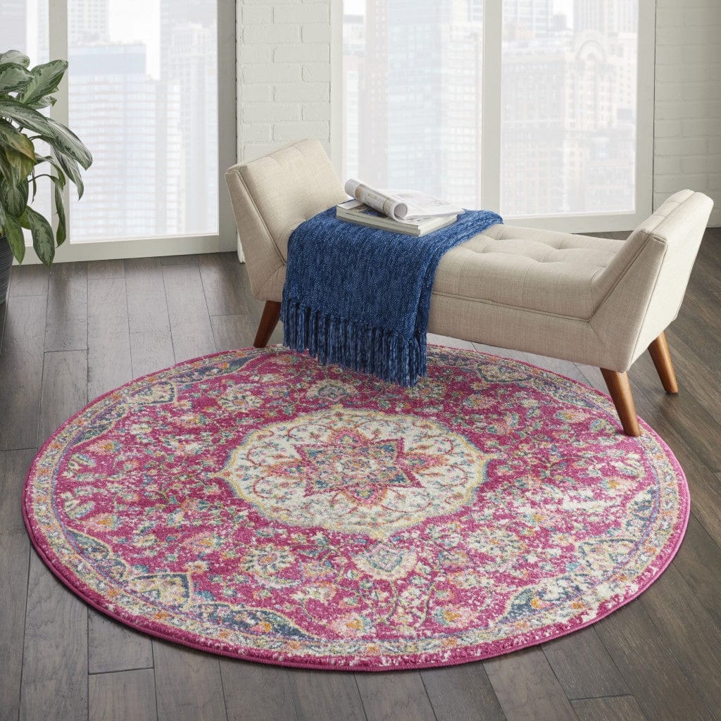 2’ X 3’ Pink And Ivory Medallion Scatter Rug