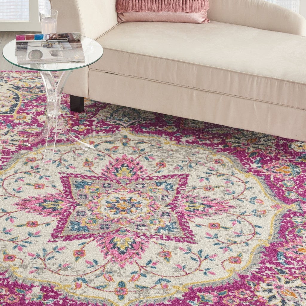 2’ X 3’ Pink And Ivory Medallion Scatter Rug